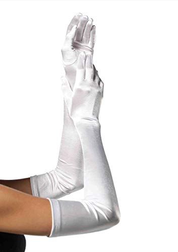 LEG AVENUE 16B - Extralange Satin-Handschuhe, weiß, Einheitsgröße, Damen Karneval Kostüm Fasching