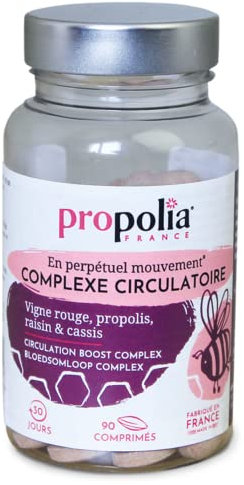 PROPOLIA - Complexe circulatoire - Circulation sanguine Jambes légères - Propolis, Vigne rouge & Cassis - Complément alimentaire - Fabriqué en France - 90 comprimés