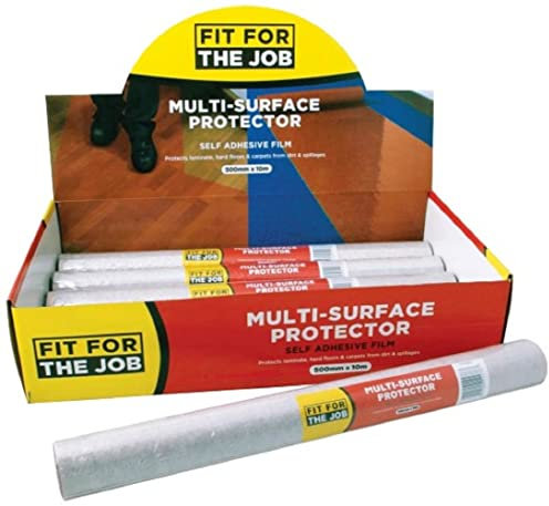 Fit For The Job 10m x 500mm Multi-Surface Protector -Waterproof Self-Adhesive Film for Temporary Protection of Carpets, Wood & Tiled Floors Against Dirt, Paint & Spills, Puncture Resistant, No Residue