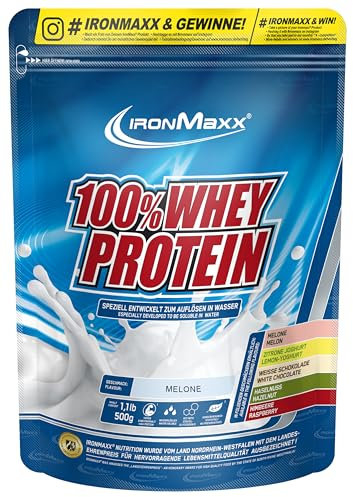 100% Whey Protein Pulver 500g Melon - Leckerer High Protein Shake, 38g Eiweiß pro Portion, Power Drink für intensives Muskel-Training, Mit BCAAs und EAAs