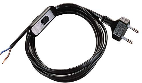 POLY POOL - PP0372.2Q Abat Jour Kabel, zweipolig, Schwarz 1,5 m - Kabel mit 2-Amp.-Schalter und 2,5-Amp.-Stecker - Nachttischl.-Kabel 2-polig - Elektrokabel Schwarz, 2-pol., sicher u. Made in Italy