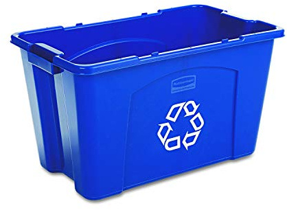 Rubbermaid Commercial Products Stackable Recycling Bin, 18 Gallon, Blue Storage Container, For Garage/Kitchen use for Boxes/Paper Recycle (Pack of 6)