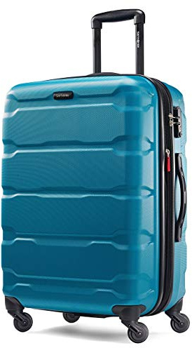 Samsonite Omni PC Hardside Expandable Luggage with Spinner Wheels, Caribbean Blue, Checked-Medium 24-Inch