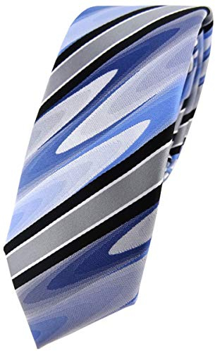 TigerTie - schmale Designer Krawatte in blau schwarz silber grau gestreift