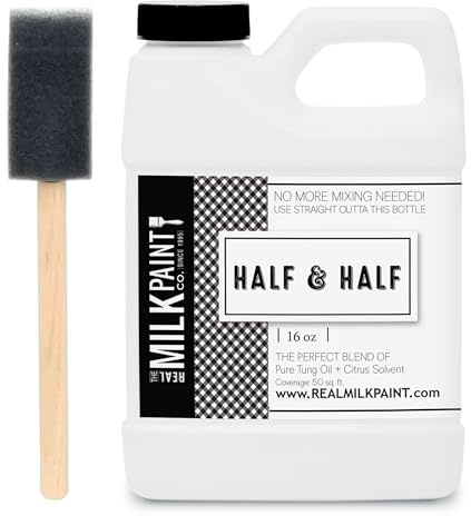 Real Milk Paint, Half and Half, Pure Tung Oil and Orange Peel Oil for Wood Finishing, Cutting Boards, Butcher Blocks, Clay, Stone, and Slate, Food Grade, 16 oz.