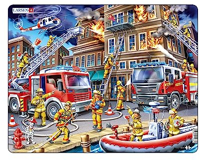 Larsen Puzzles US21 Kinder Rahmenpuzzle Feuerwehrmänner im Einsatz 45 Teile ab 4 Jahre Puzzle Spiel Lernspielzeug