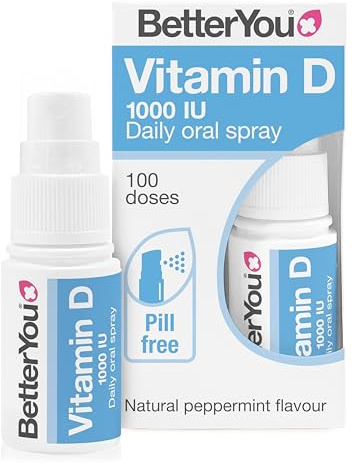 BetterYou Vitamin D 1000 IU Oral Spray, Fast Acting Vitamin D3 Supplement for Long Term Daily Use, Helps Maintain Vitamin D Levels, 3-Month Supply, Natural Peppermint Flavour, Made in the UK