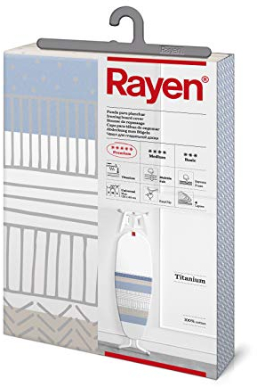 Rayen | Funda Tabla de Planchar Universal | Funda de Planchar Ajuste EasyClip | 4 capas: Espuma, Muletón, tejido 100% Algodón, Calidad Titanium | Gama Premium | Medida: 130x47 cm | Estampado