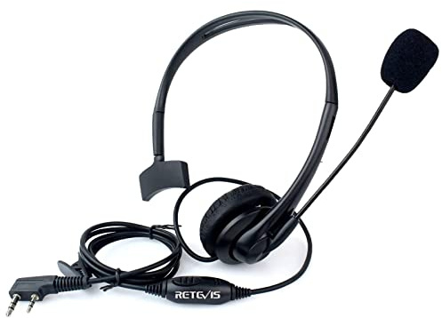 Retevis Overhead Walkie Talkie Headset with Boom Mic, for RT22 RT21 H-777 RT68 RT86, Compatible with Pxton Baofeng BF-888S BF-T26 Kenwood Walkie-talkies, 2 Pin Two Way Radio Earpiece(1 Pack)