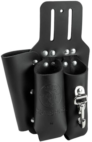 Klein Tools S5118PRS Leather Tool Holder with 3 Pockets for Pliers, Folding Rule, Screwdriver and Knife Snap, Fits Belts up to 2-Inch Wide