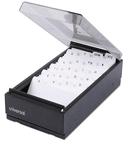 BUSINESS CARD FILE, METAL/PLASTIC, 4 1/4 X 8 1/4 X 2 1/2, BLACK/SMOKE