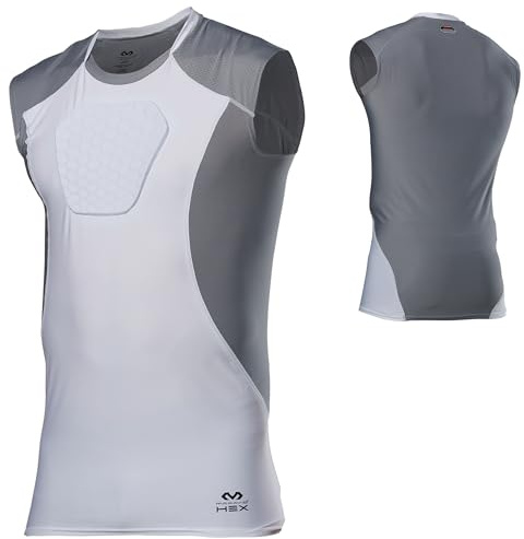 McDavid Chest Protector, HEX Baseball Chest Protector. Heart Guard Sternum Protection Compression Shirts, Padded Football Shirt for Lacrosse, Softball, Paintball, Rugby & More, White/Grey, Large