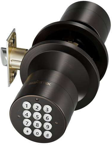 Signstek Keyless Entry Door Lock,Door Knob with Keypad，Smart Code Door Lock,Mute Mode,Passage Function, Easy to Install,Oil Rubbed Bronze