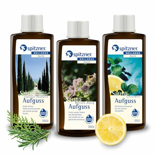 Spitzner Infusion de sauna pour le corps et l'esprit : cypresse-romarin, mélisse-miel, citron menthe (3 x 190 ml)
