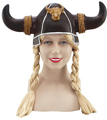 Women's Brown Viking Helmet with Blonde Plaits (Pack of 1) - Eye-Catching Design, Perfect Accessory for World & Culture, World Book Day, Cosplay, Themed Events, Parties, & More Halloween Halloween
