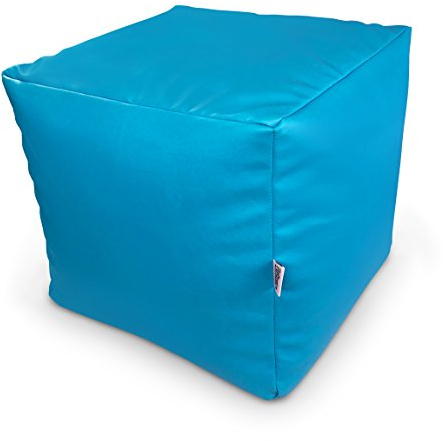 Natalia Spzoo Sitzwürfel aus Kunstleder 33×33×33 cm – Leichter Sitzhocker/Fußhocker, Sitzwürfel für Kinder & Erwachsene, wasserabweisend, mit Reißverschluss, Füllung Styroporkügelchen (Blau)