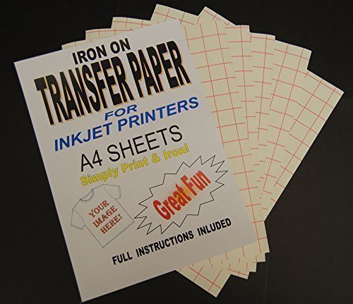 Inkjet Printable Iron On T Shirt & Fabric Transfer Paper for Light Fabrics 20 A4 Sheets