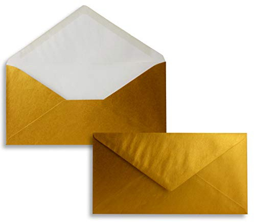 50 brevkuvert guld metallic DIN långa – 110 x 220 mm (11 x 22 cm) – våtlimning utan fönster – Perfekt för inbjudningskort – serie färger glad