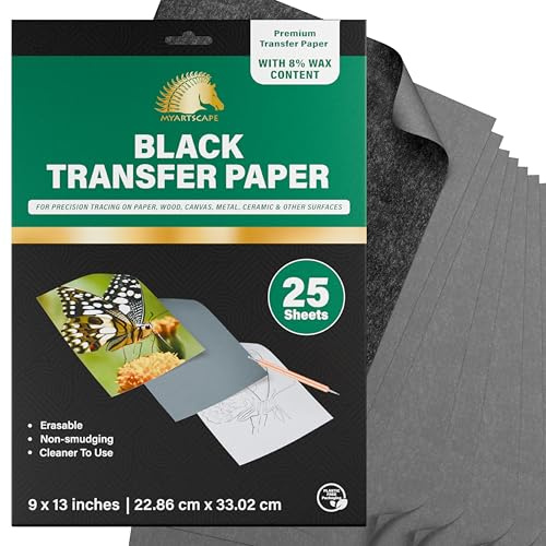 MyArtscape™ carta copiativa in grafite (25 fogli da 22,9 x 33 cm) per tracciare disegni su legno, carta, tela e altre superfici, Black, 9 x 13
