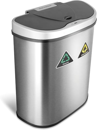 Ninestars DZT-70-11R Automatic Touchless Motion Sensor Semi-Round Trash Can/Recycler, 18.5 Gal. 70 L., Stainless Steel
