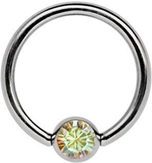 Titanio Anillo 1,2 mm como Aro Labial, Pendiente de Oreja,Piercing Íntimo, Piercing de Tabique o Piercing de Pecho, con 3mm Plano Piedra en Muchos Colores y Talla Elegible - Multi Transparente
