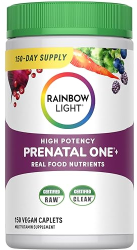 Rainbow Light Prenatal Multivitamin One + for Women with Probiotics | 150 Caplets | Essential Nutrition for Mom & Baby | with Vitamins C & D, Folate, Choline, Iron and More