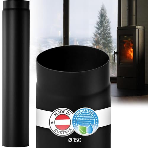BERTRAMS Ofenrohr 150mm Ø 100 cm Schwarz | Stahlrohr mit 95cm Einbaulänge | Feuerrohr Stahlblech 2mm | Kaminrohr mit Senotherm UHT-Hydro | Abgasrohr | Rauchrohr | Kaminzubehör | Made in Austria