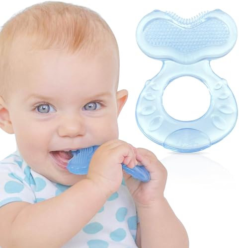 Nuby Teethe-eez Soft Silicone Teether | Silicone Teether with Surface for Massage Teeth | Hygienic Case Included | Blue | +3 Months