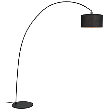 Qazqa - Modern Arc Floor Lamp I Arc Floor Light Black with Shade - Vinossa- - Modern - Suitable for LED E27 | 1 Light - Steel Arc lamp - Suitable for Living Room I
