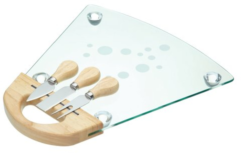 MasterClass Tagliere e coltelli da formaggio in vetro (set da 4 pezzi)