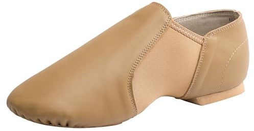 Linodes (Tent Leather Upper Jazz Shoe Slip-on for Women and Men's Dance Shoes Brown 8.5M