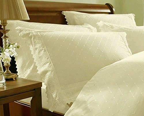 Balmoral Embroidered Housewife Pillowcase Pair Luxury Percale Pillow Cover Bedding, Cream, 75 x 50 x 0.5 cm