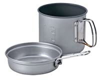 Snow Peak Trek 1400 Aluminium Camping Kochset, 1,4 Liter Fassungsvermögen, Topf- und Bratpfannenset, stapelbar und zusammenklappbar, für Camping & Outdoor