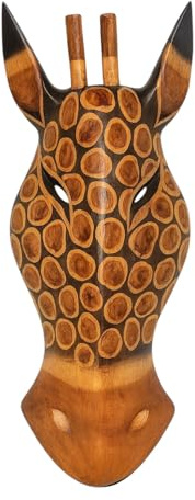 OMA Giraffe Mask Wall Hanging Decor, 12 Hand-Carved Wooden African Safari Wall Art for Living Room, Entryway, Office or Gift – Jungle Tribal Home Decor