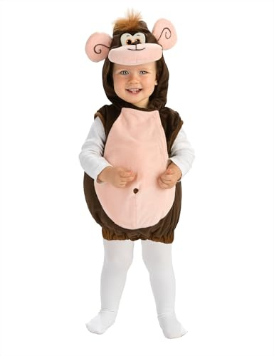 Arca de Noé Rubies Disfraz Monito para niños y niñas, Pelele con Cola y Gorro, Talla bebé 1-2 años, Oficial Rubies para Carnaval, Halloween, Cumpleaños y Fiestas