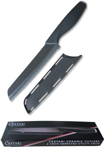 Cestari Advanced Ceramic Serrated Knife with Sheath and Luxury Magnetic Gift Box