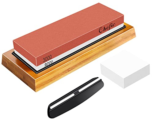 BearMoo Whetstone Premium 2-IN-1 Sharpening Stone 3000/8000 Grit Waterstone Kit - Knife Sharpener Stone Safe Honing Holder Silicone Base Included, Polishing Tool for Kitchen, Hunting and Pocket Knives