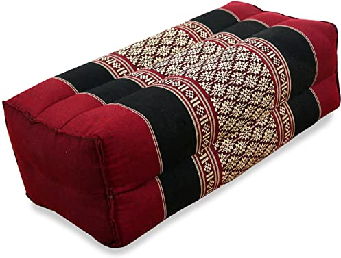 livasia Block Yogakissen eckig - 17x34x12cm - Meditationskissen mit Kapok, Stützkissen Bolster rechteckig, Yoga Pilates Zubehör Nackenkissen, Thaikissen fest handgefertigt (Rot/Schwarz)