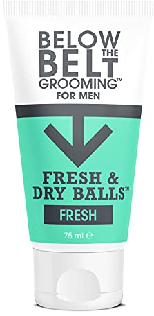 Below The Belt Grooming Fresh & Dry Ball, Intimate Deodorant and Anti Chafing Cream For Men, Protects against Sweat, Odour and Chafing, Fresh Scent 75ml