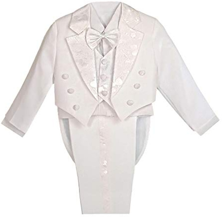 Dressy Daisy Boys Classic Fit Tuxedo White Suit 5 Pieces Set Formal Wear First Communion Wedding Outfit Size 8, with Vest