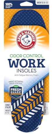 Arm & Hammer Memory Foam Work Insoles for Men and Women, Pair of Anti-Fatigue Memory Foam Inserts with Arch Support for Work Boots, Sneakers, Or Dress Shoes. (1 Pack)