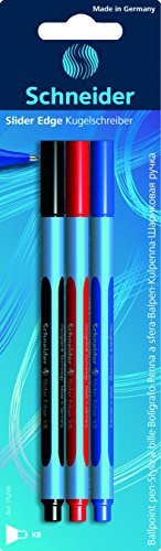 Schneider writing instruments ballpoint pen Slider Edge, cap model, XB, 3 blister card assorted, 3-pack
