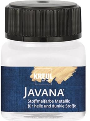 Kreul 92401 - Javana Stoffmalfarbe für helle und dunkle Textilien, 20 ml Glas weiß, cremig brillant mit Metallic-Effekt, pastoser Charakter, zum Drucken und Schablonieren, nach Fixierung waschecht