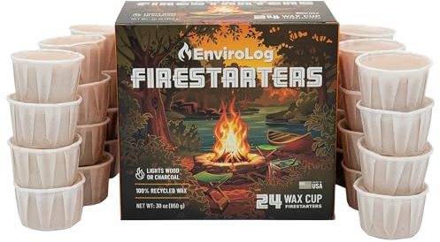 EnviroLog Firestarter Cups, 24 Count, for Bonfires, Fire Pits, BBQ Charcoal Grills, Smokers, Wood Fireplaces, & Camping - Made from Recycled Materials