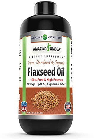 Amazing Omega Flaxseed Oil Supplement | Omega 3, Lignans & Fiber | 16 Oz | Non-GMO | Gluten Free | Made in USA