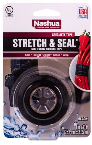 Nashua Self-Fusing Rubber Stretch and Seal Tape, 20 mil Thick, 10' Length, 1 Width, Black