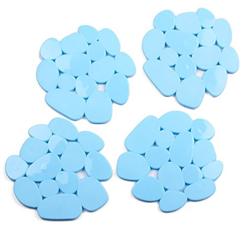 MSV Duschmatte Badematte Badewanneneinlage Anti Rutsch Pads Kieselstein - 4 Stück - antibakteriell rutschfest mit Saugnäpfen - Hellblau - ca. 13 x 11 cm