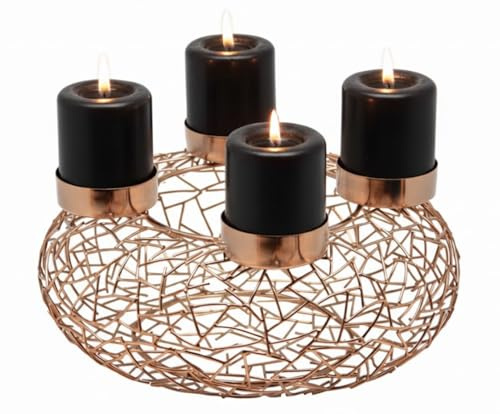 EDZARD Corona de adviento Milano, Acero Inoxidable niquelado, Color Oro, diseño de Rama, diámetro 28 cm, para Velas de 6 cm de diámetro