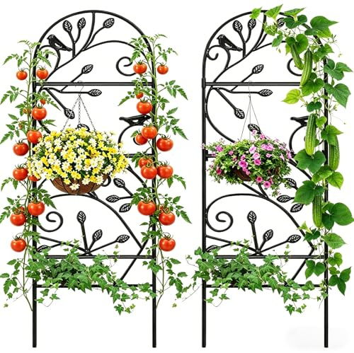 Amagabeli Enrejado Jardín de Metal Negro, 2 Piezas 1.2m(H) x 0.4m(L), Soporte para Plantas Trepadoras, Estructura Decorativa para Exterior/Interior, para Rosas, Hiedras, Enredaderas