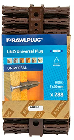 Rawlplug Uno Universal Contract Wallplug 7 mm Brown | Rawl Plugs for Plasterboard, Masonry, Brick, Concrete | Solid Wall Plug Anti Rotation Features | Plasterboard Fixings Plug Pack of 288